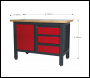 Sealey AP1372B Workbench with 3 Drawers & Cupboard
