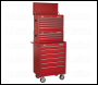 Sealey AP22STACK Topchest, Mid-Box Tool Chest & Rollcab 14 Drawer Stack - Red