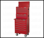 Sealey AP22STACK Topchest, Mid-Box Tool Chest & Rollcab 14 Drawer Stack - Red