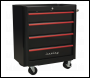 Sealey AP28204BR Rollcab 4 Drawer Retro Style- Black with Red Anodised Drawer Pulls