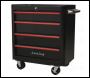 Sealey AP28204BR Rollcab 4 Drawer Retro Style- Black with Red Anodised Drawer Pulls