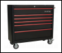 Sealey AP41206BR Rollcab 6 Drawer Wide Retro Style - Black with Red Anodised Drawer Pulls