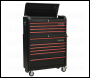 Sealey AP41COMBOBR Retro Style Wide Topchest & Rollcab Combination 10 Drawer-Black with Red Anodised Drawer Pulls