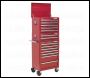 Sealey APSTACKTR Topchest, Mid-Box Tool Chest & Rollcab Combination 14 Drawer with Ball-Bearing Slides - Red