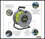 Sealey BCR50G 50m Cable Reel with Thermal Trip 4 x 230V - Hi-Vis Green