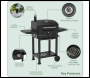 Sealey DG283 Dellonda Charcoal Grill BBQ Smoker & Trolley with 2 Side Shelves - Black