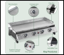 Sealey DG311 Dellonda 4 Burner Portable Gas Plancha with Warming Rack 10kW & Heavy Duty Cover