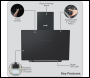 Sealey DH105 Baridi Angled Chimney Cooker Hood with Touch Controls & Carbon Filters 60cm - Black Glass