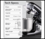 Sealey DH173 Baridi 1500W Stand Mixer with Accessories 6L - Black