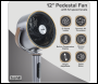 Sealey DH264 Baridi 12 inch  Pedestal Fan with Remote Control, Back Light & 12hr Timer - Grey