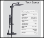 Sealey DH317 Thermostatic Shower Mixer Set, 20x20cm Square Head, Adjustable Rail - Black