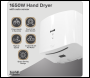 Sealey DH378 Baridi High Speed Hand Dryer with Auto Sensor 1400-1650W - White