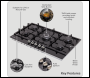 Sealey DH383 Baridi 90cm Gas Hob Black Glass with 5 Burners, Cast Iron Supports & Auto Ignition 11kW