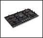 Sealey DH383 Baridi 90cm Gas Hob Black Glass with 5 Burners, Cast Iron Supports & Auto Ignition 11kW
