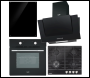 Sealey DH391 Kitchen Appliance Bundle – Integrated Fan-Assisted Oven, Black Glass Gas Hob, Angled Chimney Cooker Hood & Black Glass Splashback – 60cm