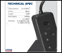 Sealey EL34USBB 2.6m Extension Lead with USB Ports - Black