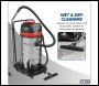 Sealey PC4100 100L Vacuum Cleaner Wet & Dry with Stainless Steel Drum 3000W/230V