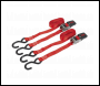 Sealey TD284SD Ratchet Straps 25mm x 4m Polyester Webbing with S-Hooks 800kg Breaking Strength - Pair