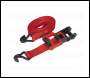 Sealey TD41248JD Ratchet Straps 32mm x 4.9m Polyester Webbing with J-Hooks 1200kg Breaking Strength - 2 Pairs