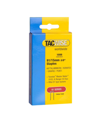Tacwise Type 91/15mm Galbanised Narrow Crown Staples, Box of 1000 to suit Tacwise 191EL, Duo 35 - Code 0283