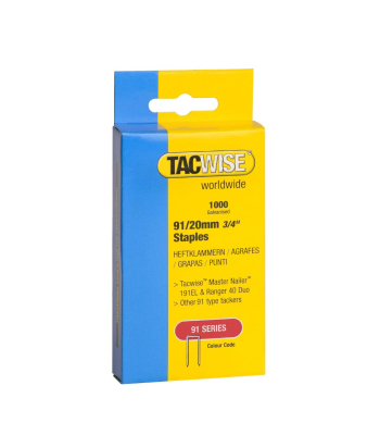 Tacwise Type 91/20mm Galbanised Narrow Crown Staples, Box of 1000 to suit Tacwise 191EL, Duo 35, Duo 50 - Code 0284