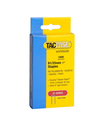 Tacwise Type 91/25mm Galvanised Narrow Crown Staples, Box of 1000 to suit Tacwise 191EL, Duo 35, Duo 50 - Code 0285
