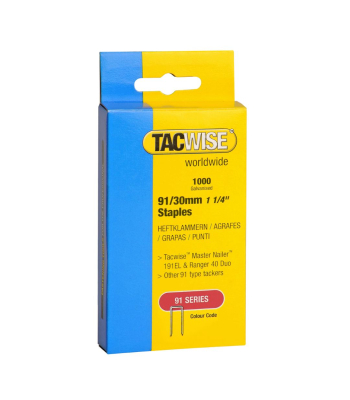 Tacwise Type 91/30mm Galvanised Narrow Crown Staples, Box of 1000 to suit Tacwise 191EL, Duo 35, Duo 50 - Code 0286