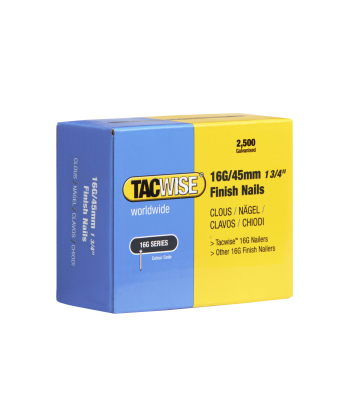 Tacwise Type 16G/45 mm Galvanised Finish Nails, Pack of 2500 to suit Tacwise DFN50V, FFN64LHH, GFN64V, FCT50LHH - Code 0297