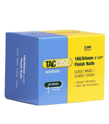 Tacwise Type 16G/64mm Galvanised Finish Nails, Pack of 2500 to suit Tacwise FFN64LHH, GFN64V - Code 0301