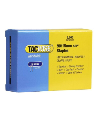 Tacwise Type 90/15mm Galvanised Narrow Crown Staples, Box of 5000 to suit Tacwise 1326, C9032V, D9040V, C9030VHH, C9040LHH, DNS50PHH  - Code 0306