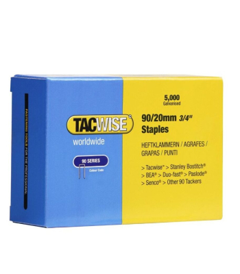 Tacwise Type 90/20mm Galvanised Narrow Crown Staples, Box of 5000 to suit Tacwise C9032V, D9040V, C9030VHH, C9040LHH, DNS50PHH - Code 0307