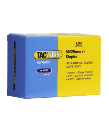 Tacwise Type 90/25mm Galvanised Narrow Crown Staples, Box of 5000 to suit Tacwise 1326, C9032V, D9040V, C9030VHH, C9040LHH, DNS50PHH  - Code 0308