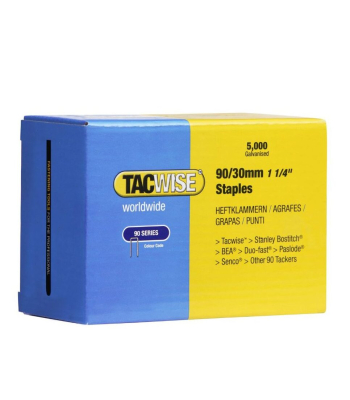 Tacwise Type 90/30mm Galvanised Narrow Crown Staples, Box of 5000 to suit Tacwise 1326, C9032V, D9040V, C9030VHH, C9040LHH, DNS50PHH - Code 0309