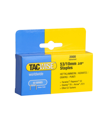 Tacwise Type 53/10mm Heavy Duty Galvanised Staples, Box of 2000 to suit Tacwise Z3-53, Z3-53L, Z3-4 in 1, A19, Hobby 53EL and Hobby 53-13EL - Code 0336