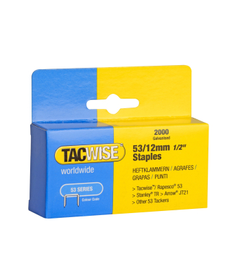 Tacwise Type 53/12mm Galvanised Staples, Box of 2000 to suit Tacwise Z3-53, Z3-53L, Z3-4 in 1, Hobby 53EL and Hobby 53-13EL - Code 0337