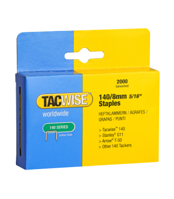 Tacwise Type 140/8mm Galvanised Staples, Box of 2000 to suit Tacwise Z1-140/L Z3-140/L, A11, A54, 140EL and 140-180EL - Code 0346