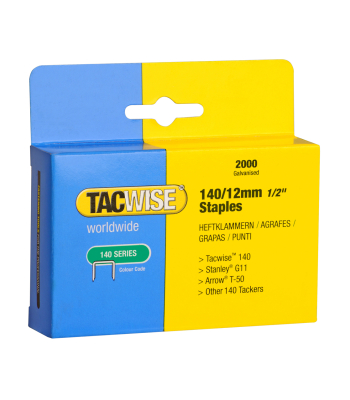 Tacwise Type 140/12mm Galvanised Staples, Box of 2000 to suit Tacwise Z3-140, Z3-140L, A54, 140EL and 140-180EL - Code 0348