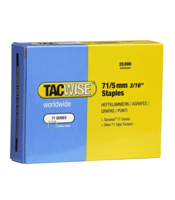Tacwise Type 71/5mm Galvanised Staples, Box of 20,000 to suit Tacwise A7116V, A7116LN, A7116P - Code 0366