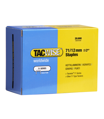 Tacwise Type 71/12mm Galvanised Staples, Box of 20,000 to suit Tacwise A7116V, A7116LN, A7116P  - Code 0370