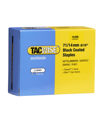 Tacwise Type 71/14mm Galvanised Black Coated Staples, Box of 10,000 to suit Tacwise A7116V, A7116LN, A7116P - Code 0374