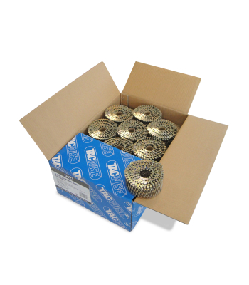 Tacwise Type 2.5/45 mm Bright Flat Top Coil Nails, Diamond Point, Ring Shank, 16° Inclined, Wire Collated, Pack of 9000 to suit Tacwise FCN55V, FCN57V, HCN65P, FCN65V, GCN70V, HCN83P and JCN90XHH - Code 0421