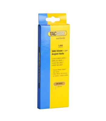 Tacwise Type 18G/45mm Galvanised Angled Brad Nails, 26° Incline, Pack of 1000 to suit Tacwise 500EL - Code 0484