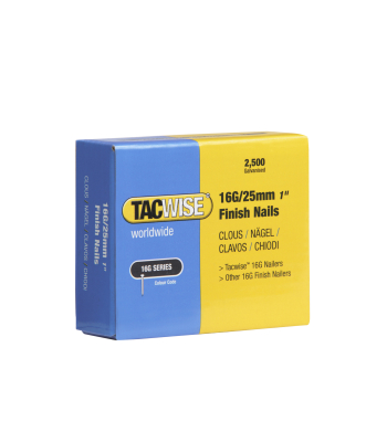 Tacwise Type 16G/25mm Galvanised Finish Nails, Pack of 2500 to suit Tacwise DFN50V, FFN64LHH, GFN64V, FCT50LHH - Code 0666