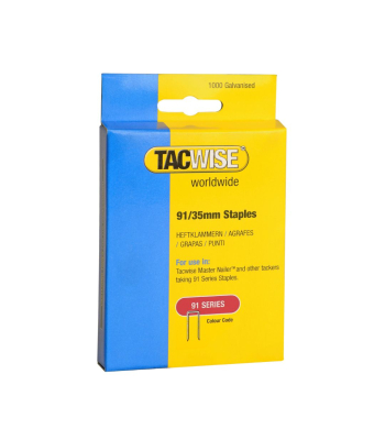 Tacwise Type 91/35mm Galvanised Narrow Crown Staples, Box of 1000 to suit Tacwise Duo 50 - Code 0746
