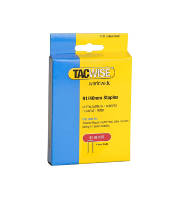 Tacwise Type 91/40mm Galvanised Narrow Crown Staples, Box of 1000 to suit Tacwise Duo 50 - Code 0768