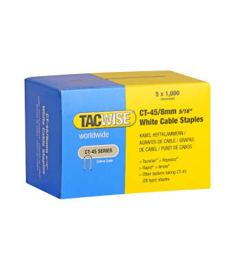 Tacwise Type CT-45/8mm Galvanised Divergent Point White Cable Staples, Pack of 5000 to suit Tacwise CT-45 - Code 0980