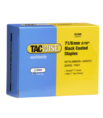 Tacwise Type 71/8mm Galvanised Black Coated Staples, Box of 20,000 to suit Tacwise A7116V, A7116LN, A7116P - Code 1065