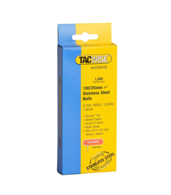 Tacwise Type 18G/25mm Stainless Steel Brad Nails, Pack of 1000 to suit Tacwise 181EL/S, 191EL/S - Code 1066