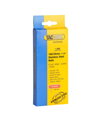 Tacwise Type 18G/30mm Stainless Steel Brad Nails, Pack of 1000 to suit Tacwise 181EL/S, 191EL/S - Code 1067