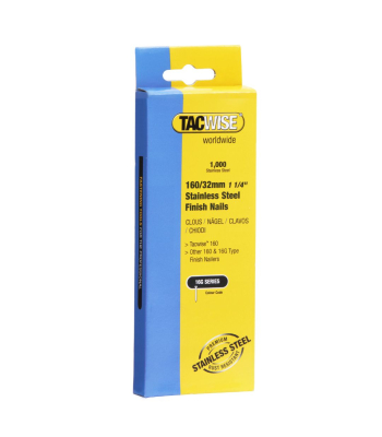 Tacwise Type 160(16G)/32mm Stainless Steel Finish Nails, Pack of 1000 to suit Tacwise DFN50V, FFN64LHH, GFN64V, FCT50LHH - Code 1096